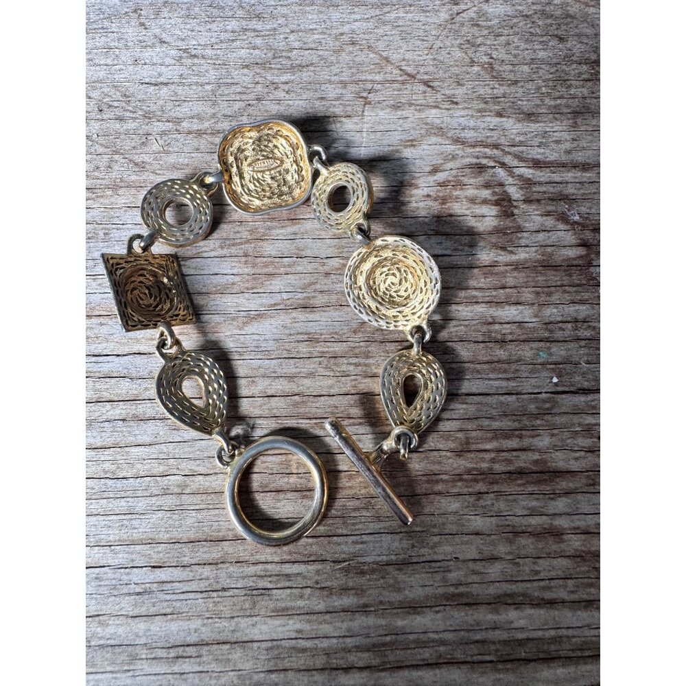 Vittorio Gold Tone Bracelet with Black Cabochons Ornate Medallion Link Design - Picture 2 of 6